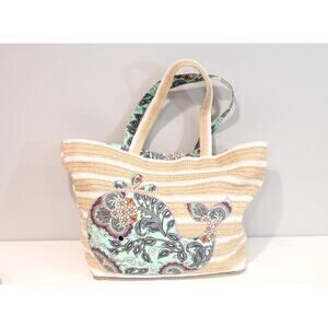 Vera Bradley Fan Flowers Whale Seashore Straw Beach Tote Bag